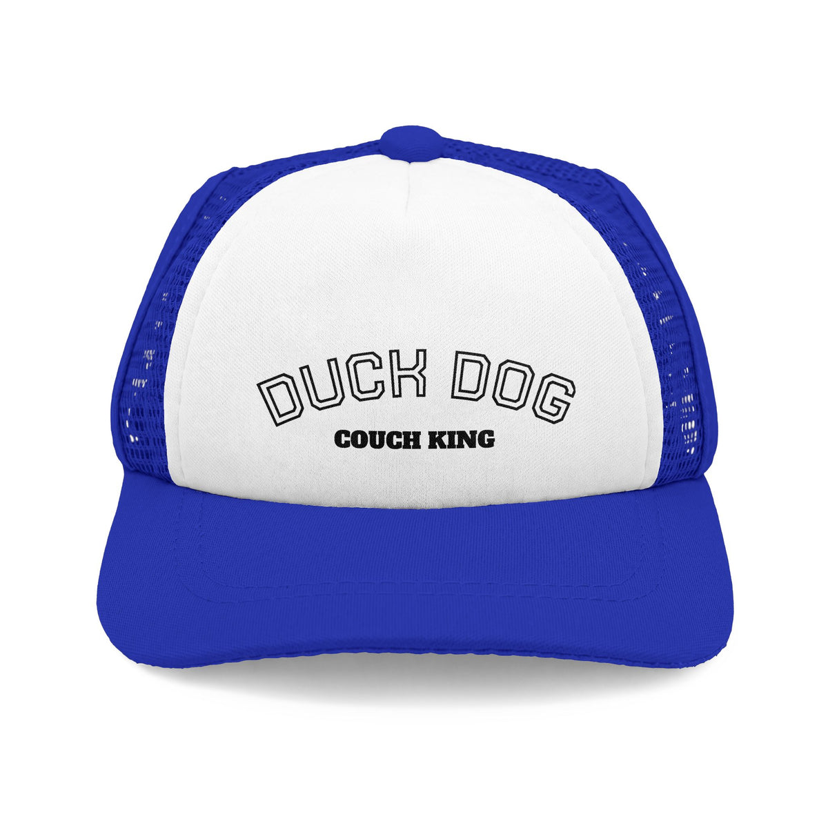 Dog Trucker Hat — "Duck Dog: Couch King" Foam Mesh Cap