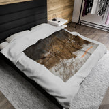 FHF - Pheasants in Food Plot Snow Storm - Velveteen Plush Blanket