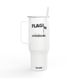 FLAG! 40oz Engraved Tumbler — Travel Mug with Handle, Lid & Straw (Flag Garage Design)